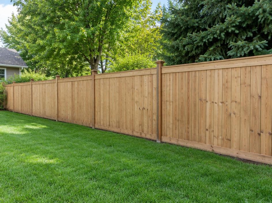 Clean wooden privacy fence in a backyard